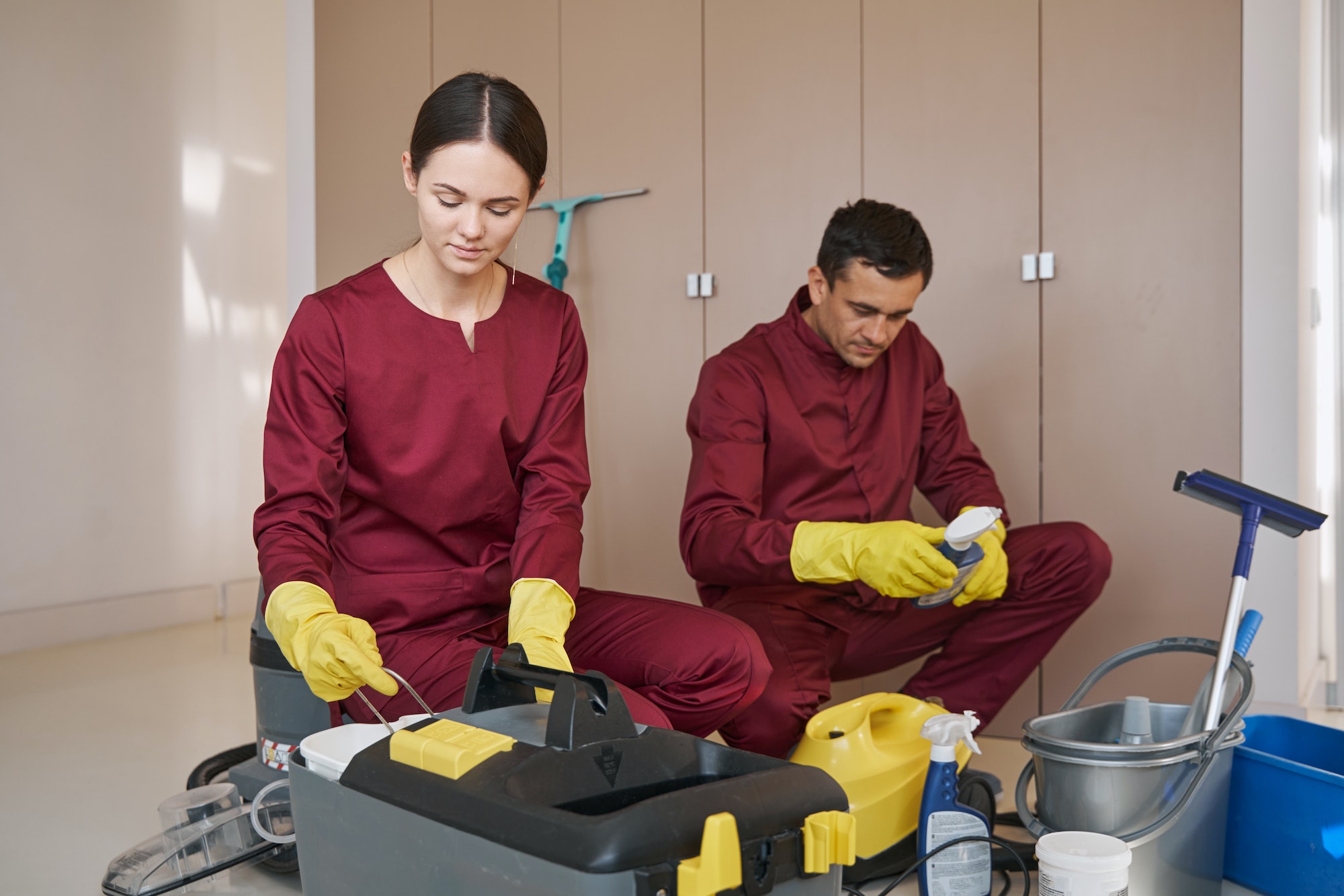 Experienced janitorial staff getting ready for work